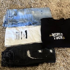 NOIZZ Boys Black and Blue Distressed Jeans with Graphic Hoodie